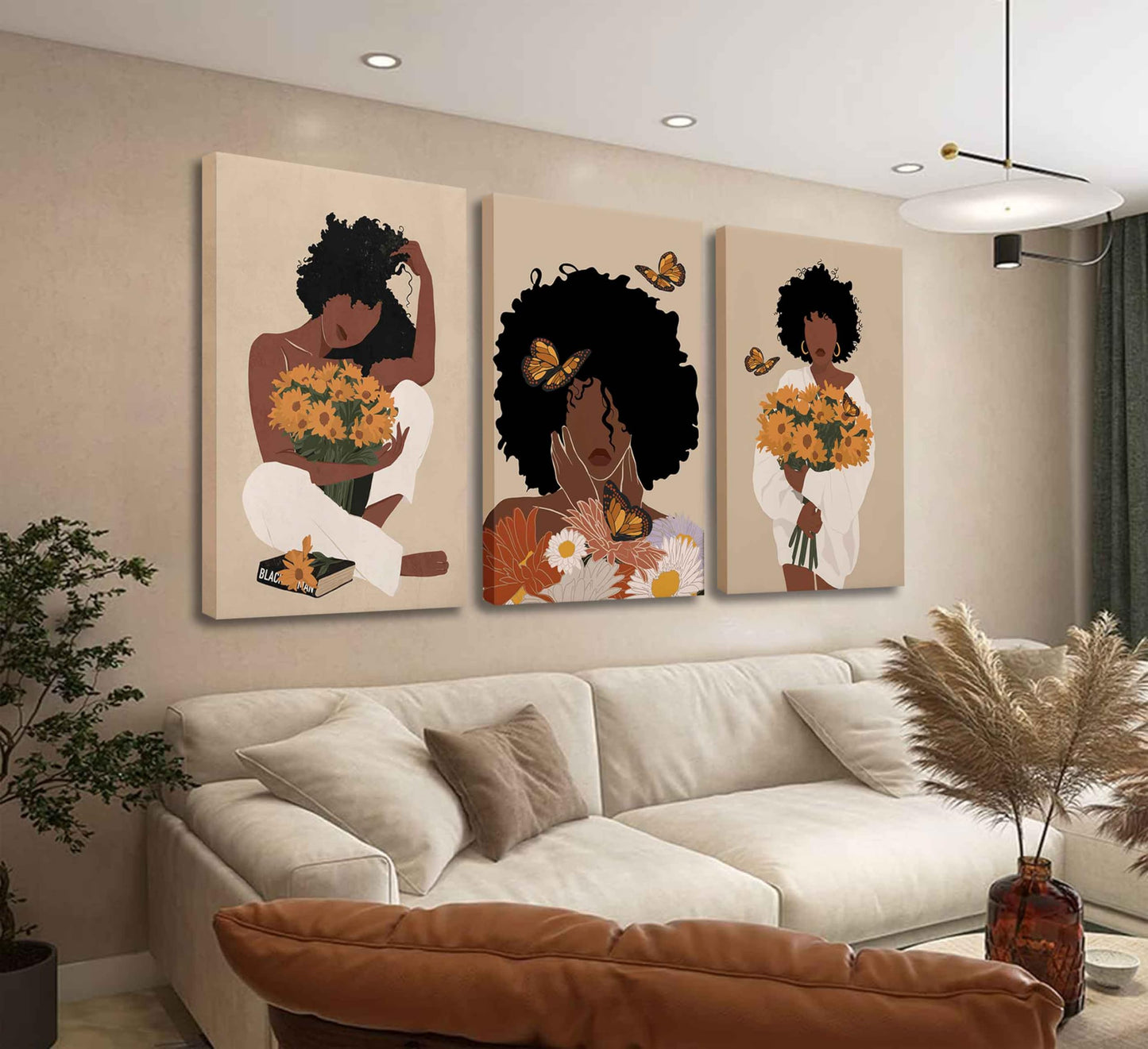 WSTUKVV 3Pcs Black Girl Bathroom Wall Art Boho Black Woman Posters Pictures African American Canvas Prints Fashion Abstract Paintings for Bathroom Home Bedroom Living Room Wall Decor Unframe