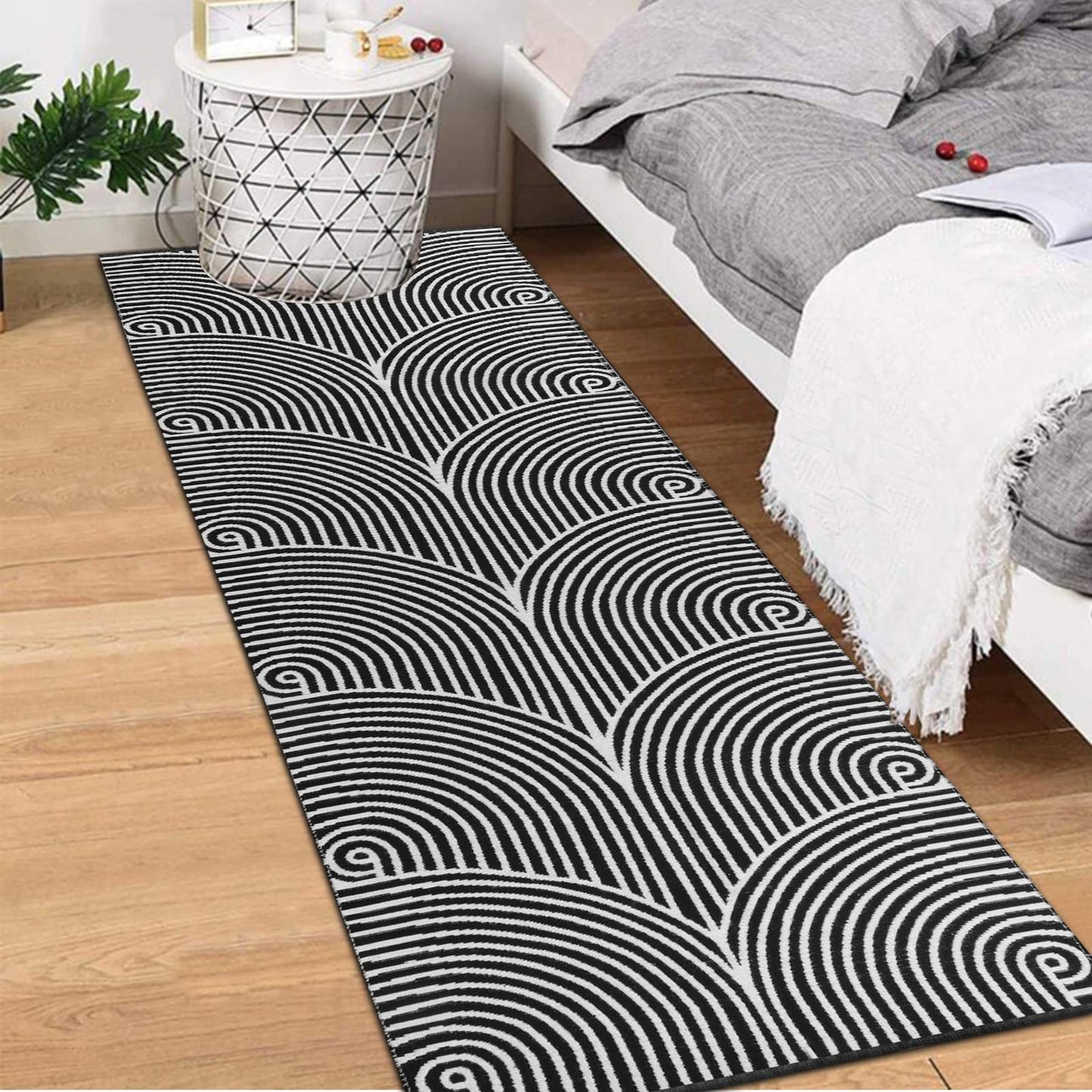 Tiffasea Woven Runner Rug 2'x6', Machine Washable Indoor Outdoor Rugs Cotton Woven Area Rug Hallway Runner Rug Entryway Rug for Living Room/Laundry/Bathroom/Bedroom(Black and White)