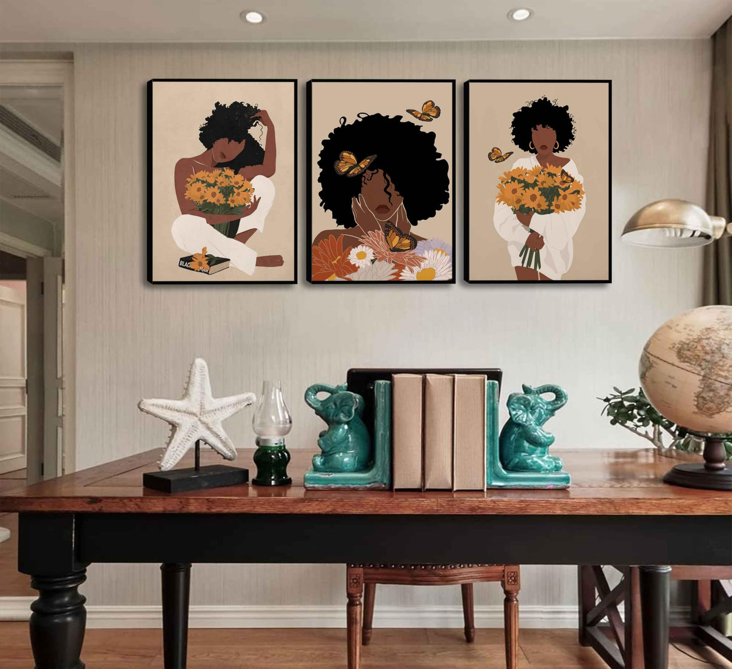 WSTUKVV 3Pcs Black Girl Bathroom Wall Art Boho Black Woman Posters Pictures African American Canvas Prints Fashion Abstract Paintings for Bathroom Home Bedroom Living Room Wall Decor Unframe