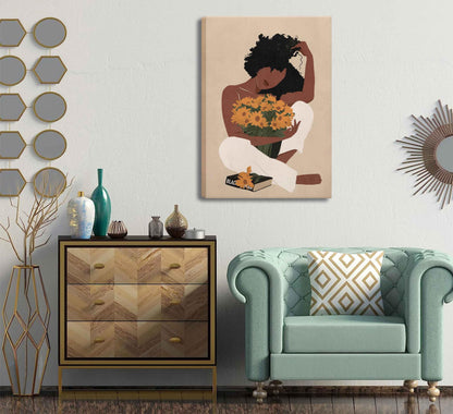 WSTUKVV 3Pcs Black Girl Bathroom Wall Art Boho Black Woman Posters Pictures African American Canvas Prints Fashion Abstract Paintings for Bathroom Home Bedroom Living Room Wall Decor Unframe