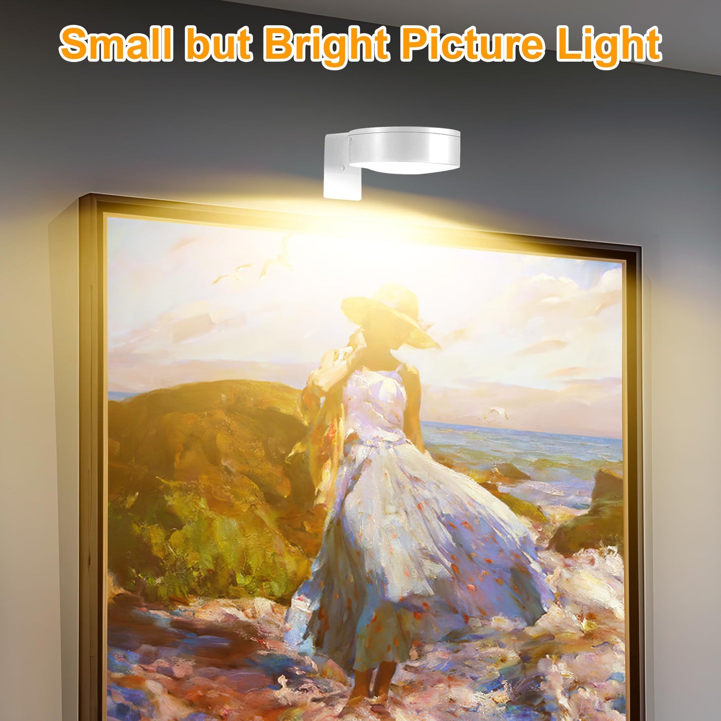 3Pcs Battery Operated Picture Light, Magnetic Led Painting Light with Remote Dimmable and Timer, 3 Lighting Modes Art Display Light for Picture Frame Paintings, Wireless Wall Decor Puck Lights, Gold