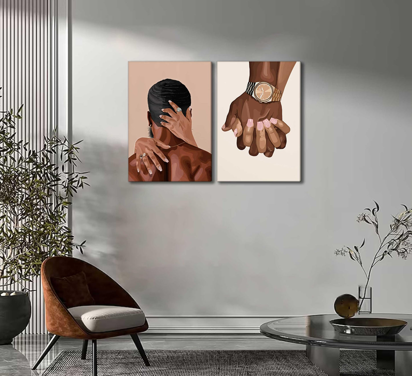 2 Pcs Afro Black Couple Canvas Wall Art African American Women Men Black Love Pictures Wall Decor Black Girl Poster Print Artwork for Bedroom Living Room Bathroom Office Home Decoration