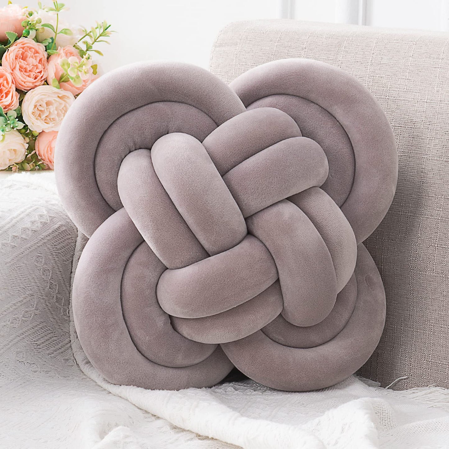 Xiashrk Knot Pillow, Decorative Throw Pillows with Soft Plush for Couch, 12" Knotted Pillows Dark Green Dorm Room Decor Knot Pillow Ball Decorative Cushion for Bed Living Room