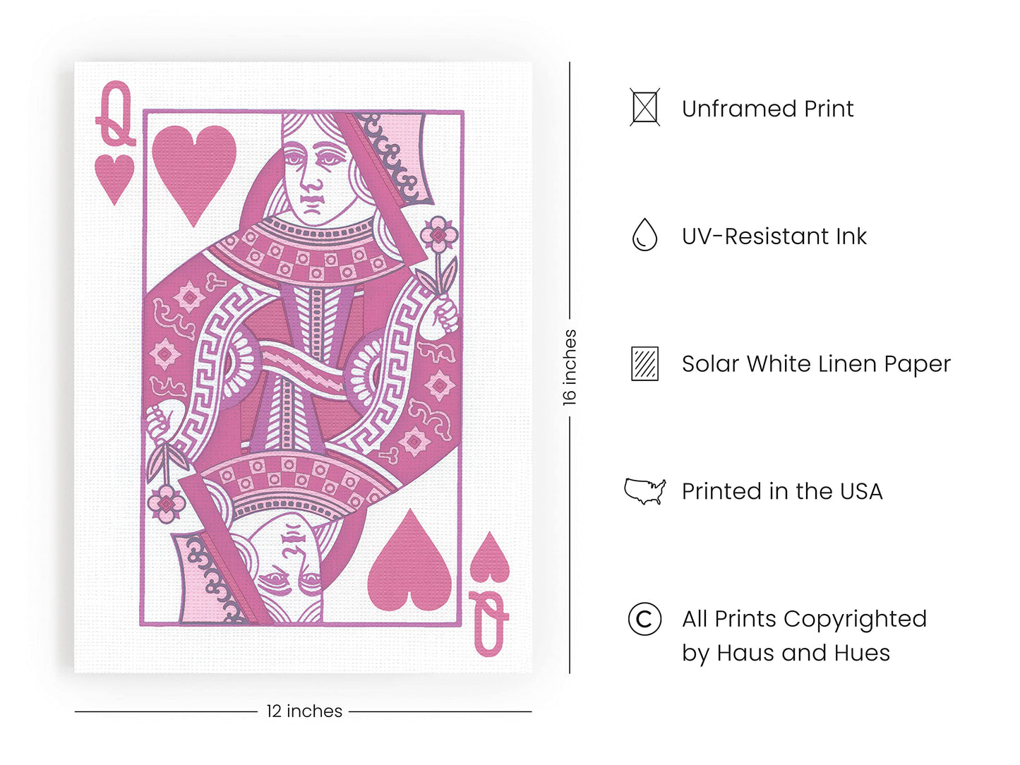 HAUS AND HUES Queen of Hearts Pink Decor Queen of Hearts Poster Aesthetic Pictures for Wall, Aesthetic Pink Modern Art Tween Posters and Girls Pink Wall Decor | UNFRAMED 12” x 16”