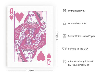 HAUS AND HUES Queen of Hearts Pink Decor Queen of Hearts Poster Aesthetic Pictures for Wall, Aesthetic Pink Modern Art Tween Posters and Girls Pink Wall Decor | UNFRAMED 12” x 16”