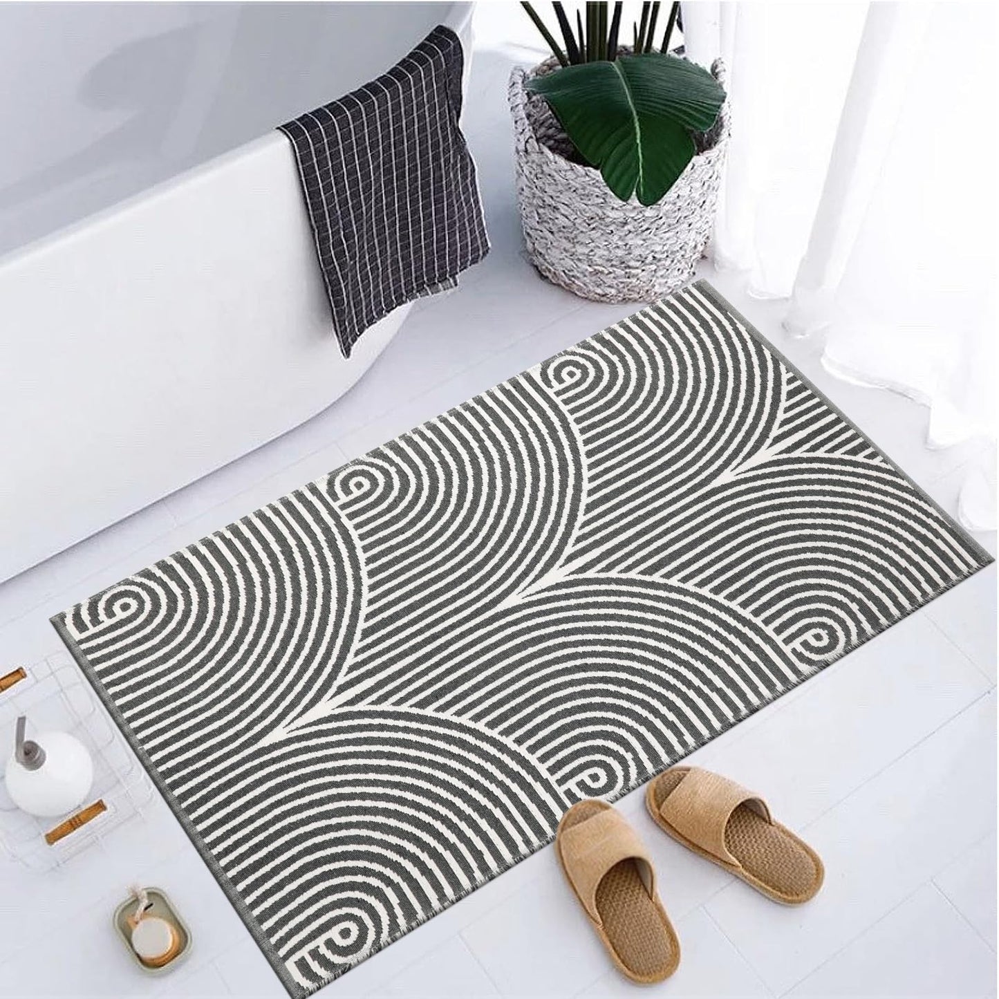 Tiffasea Woven Runner Rug 2'x6', Machine Washable Indoor Outdoor Rugs Cotton Woven Area Rug Hallway Runner Rug Entryway Rug for Living Room/Laundry/Bathroom/Bedroom(Black and White)