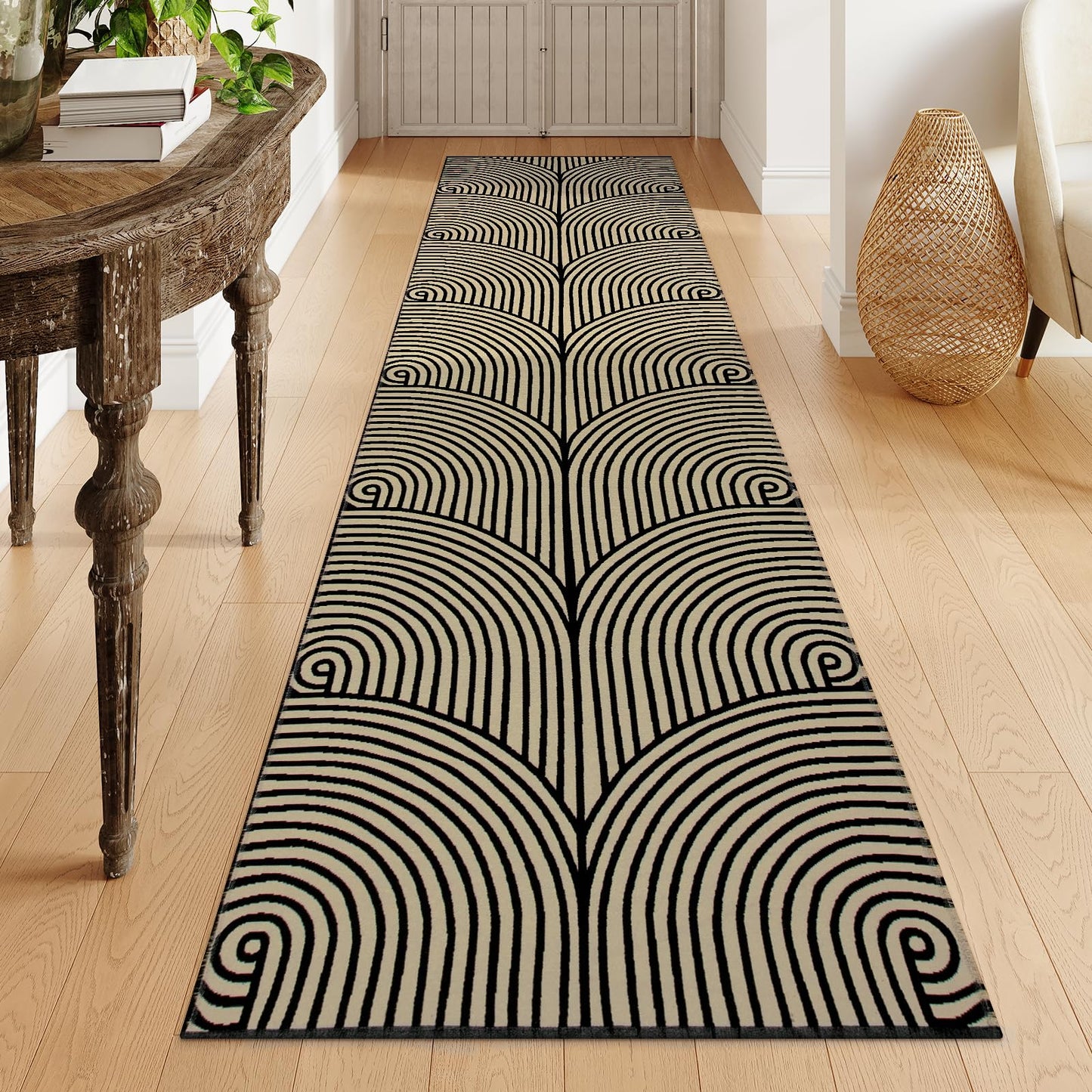 Tiffasea Woven Runner Rug 2'x6', Machine Washable Indoor Outdoor Rugs Cotton Woven Area Rug Hallway Runner Rug Entryway Rug for Living Room/Laundry/Bathroom/Bedroom(Black and White)