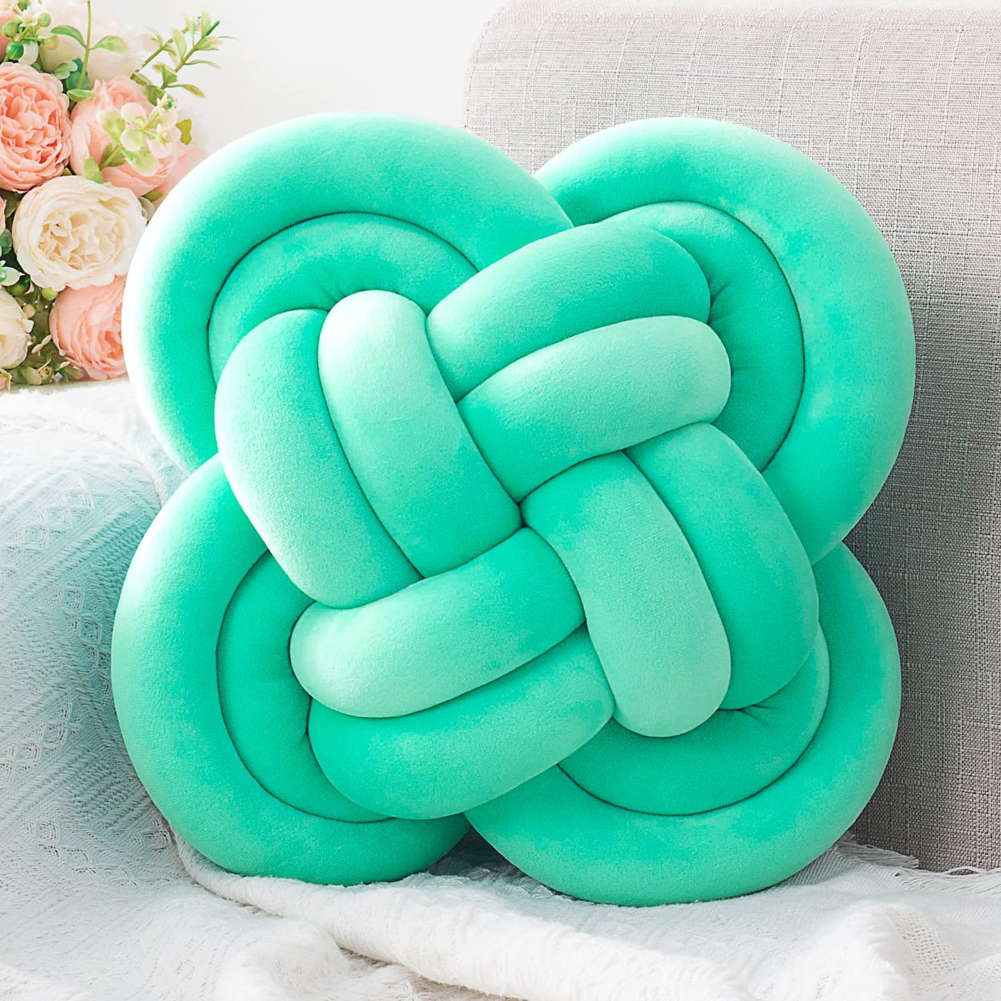 Xiashrk Knot Pillow, Decorative Throw Pillows with Soft Plush for Couch, 12" Knotted Pillows Dark Green Dorm Room Decor Knot Pillow Ball Decorative Cushion for Bed Living Room