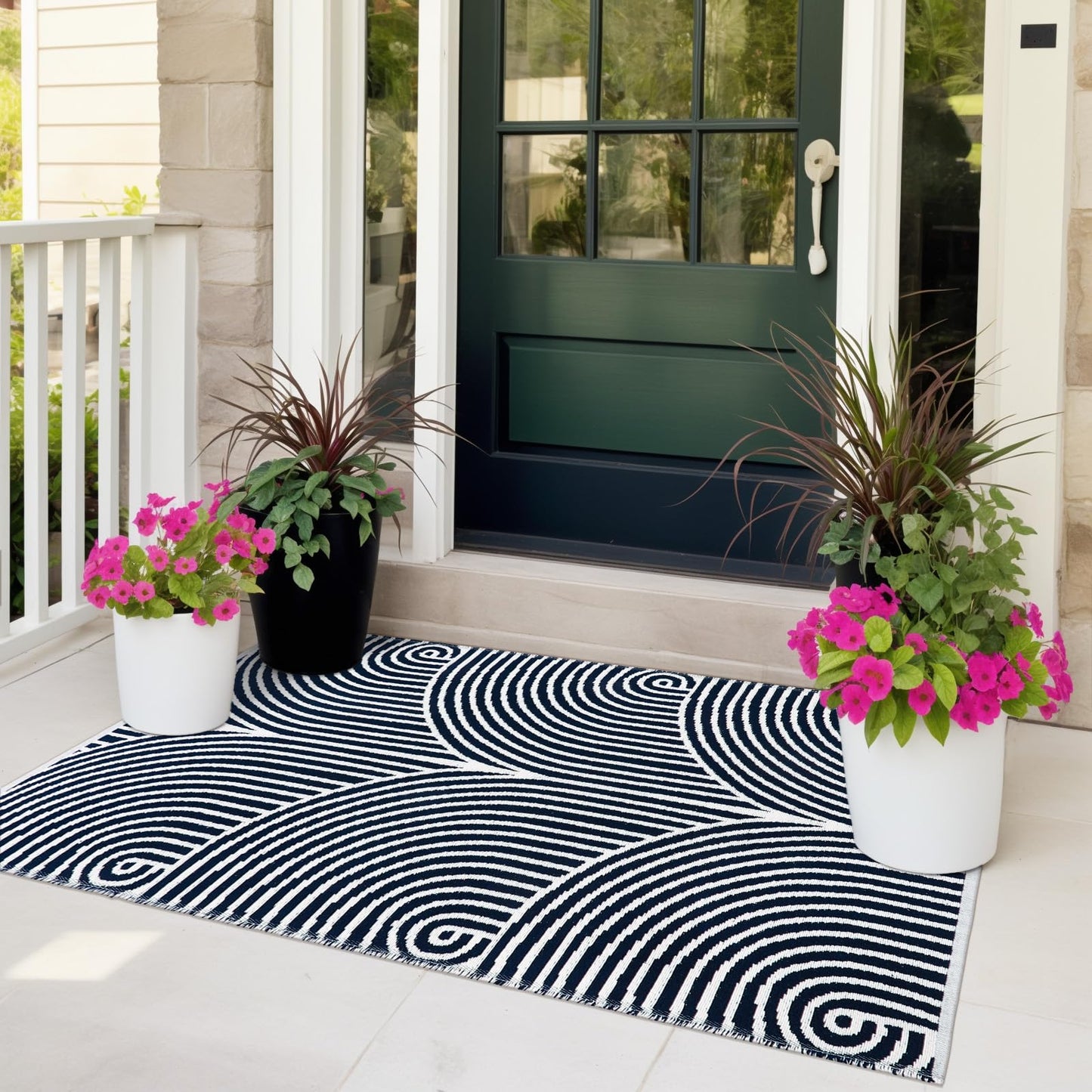 Tiffasea Woven Runner Rug 2'x6', Machine Washable Indoor Outdoor Rugs Cotton Woven Area Rug Hallway Runner Rug Entryway Rug for Living Room/Laundry/Bathroom/Bedroom(Black and White)