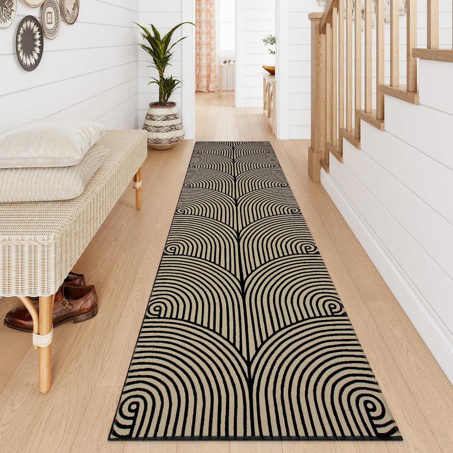 Tiffasea Woven Runner Rug 2'x6', Machine Washable Indoor Outdoor Rugs Cotton Woven Area Rug Hallway Runner Rug Entryway Rug for Living Room/Laundry/Bathroom/Bedroom(Black and White)