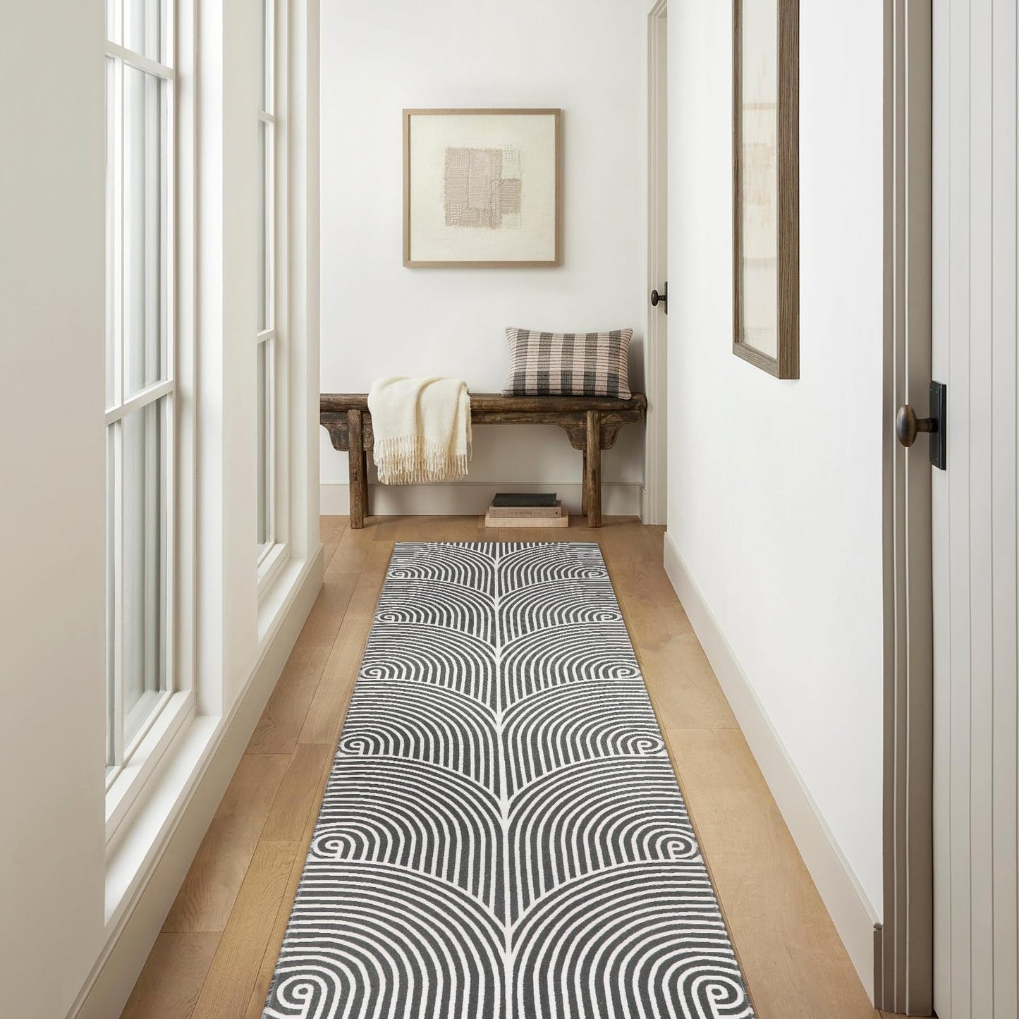 Tiffasea Woven Runner Rug 2'x6', Machine Washable Indoor Outdoor Rugs Cotton Woven Area Rug Hallway Runner Rug Entryway Rug for Living Room/Laundry/Bathroom/Bedroom(Black and White)