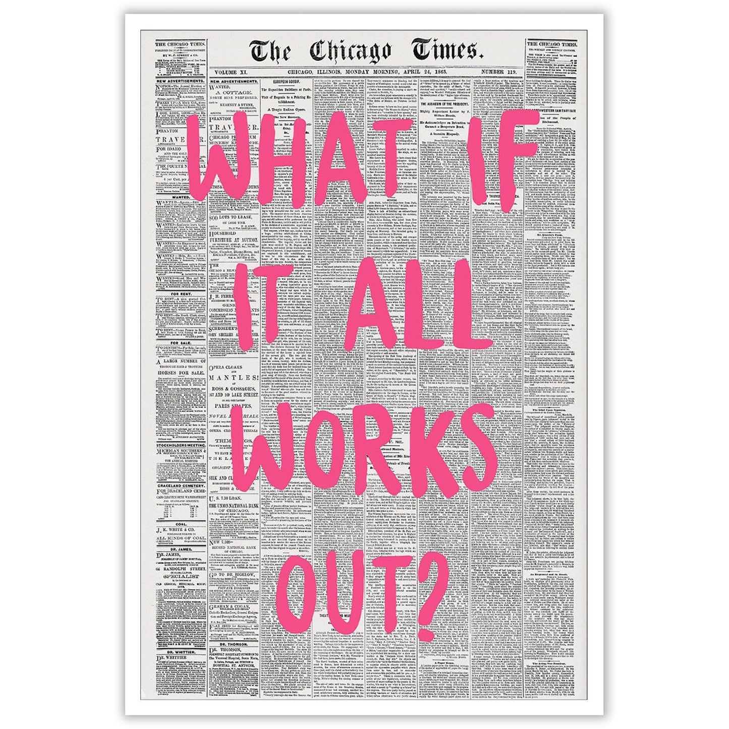 Liyark Retro Black And White Chicago Newspaper Poster Pink Trendy Preppy Apartment Art Motivational Affirmation Do It For The Plot Prints For Home Bedroom Living Room Wall Decor 12x16in Framed