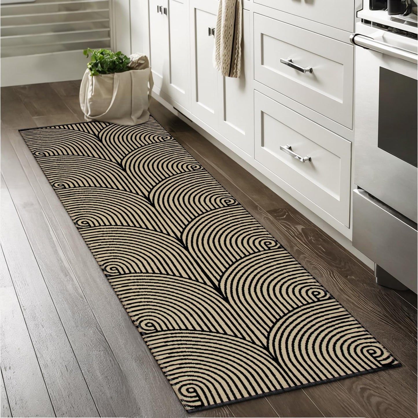 Tiffasea Woven Runner Rug 2'x6', Machine Washable Indoor Outdoor Rugs Cotton Woven Area Rug Hallway Runner Rug Entryway Rug for Living Room/Laundry/Bathroom/Bedroom(Black and White)