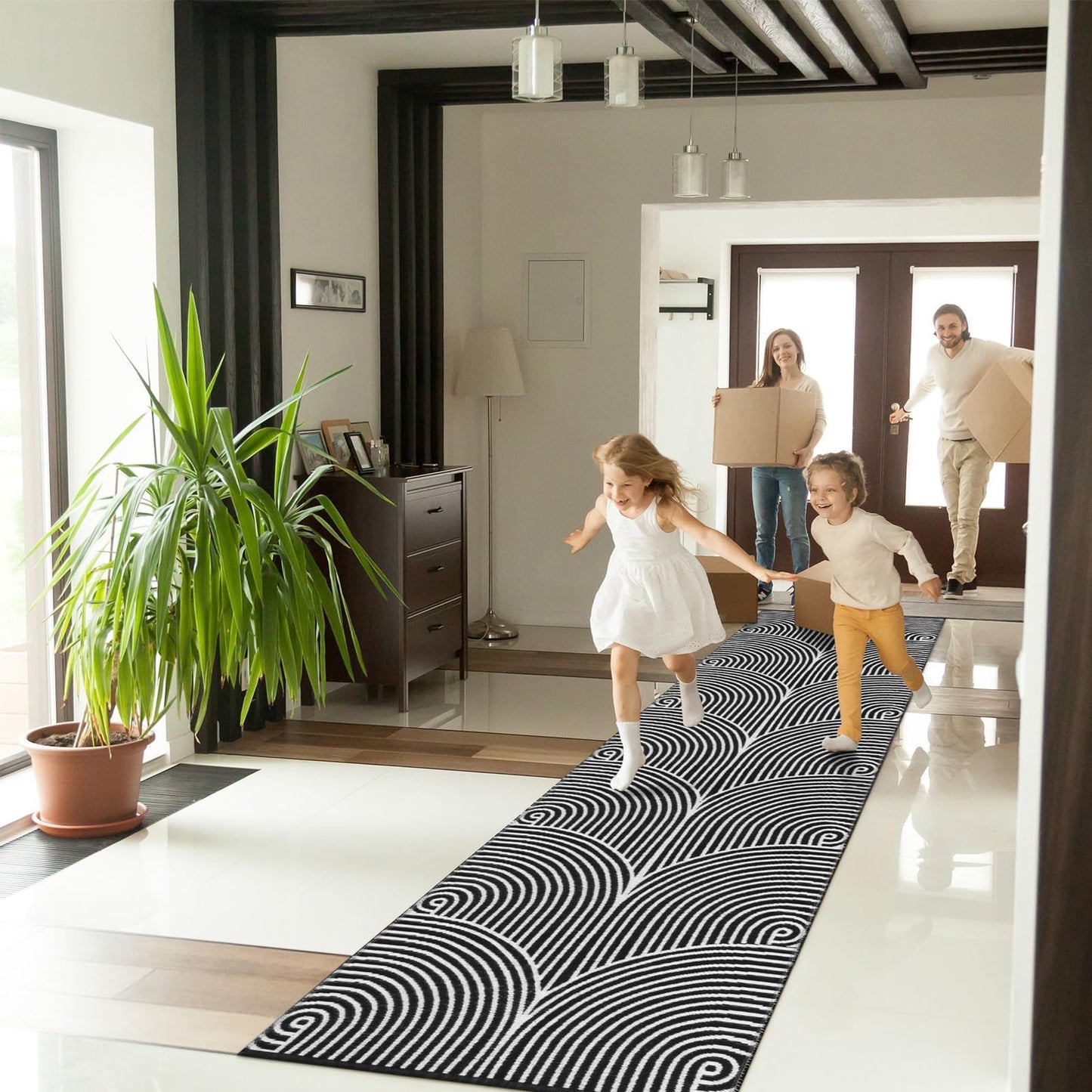 Tiffasea Woven Runner Rug 2'x6', Machine Washable Indoor Outdoor Rugs Cotton Woven Area Rug Hallway Runner Rug Entryway Rug for Living Room/Laundry/Bathroom/Bedroom(Black and White)