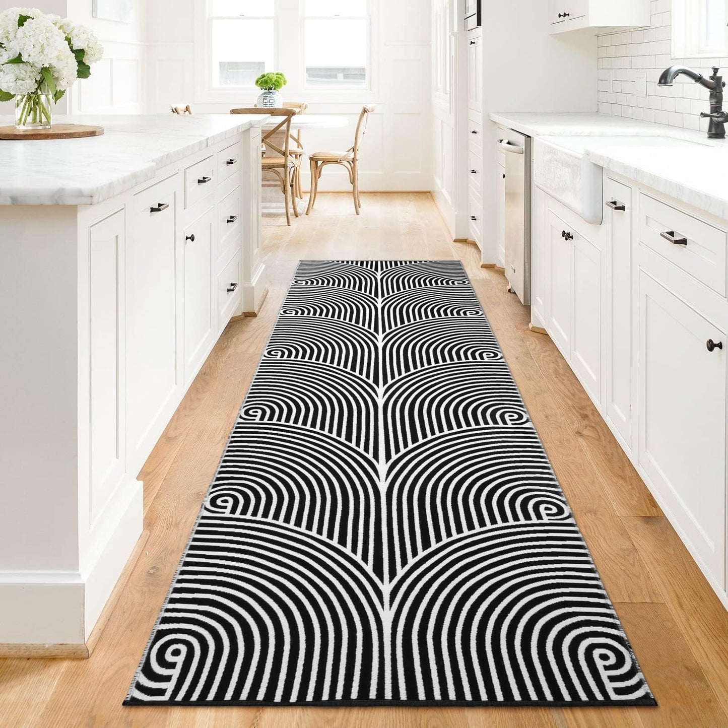 Tiffasea Woven Runner Rug 2'x6', Machine Washable Indoor Outdoor Rugs Cotton Woven Area Rug Hallway Runner Rug Entryway Rug for Living Room/Laundry/Bathroom/Bedroom(Black and White)