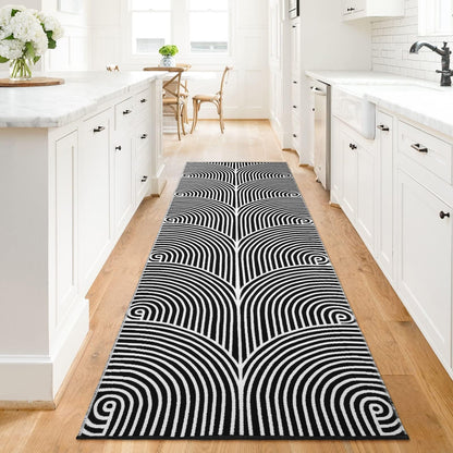 Tiffasea Woven Runner Rug 2'x6', Machine Washable Indoor Outdoor Rugs Cotton Woven Area Rug Hallway Runner Rug Entryway Rug for Living Room/Laundry/Bathroom/Bedroom(Black and White)