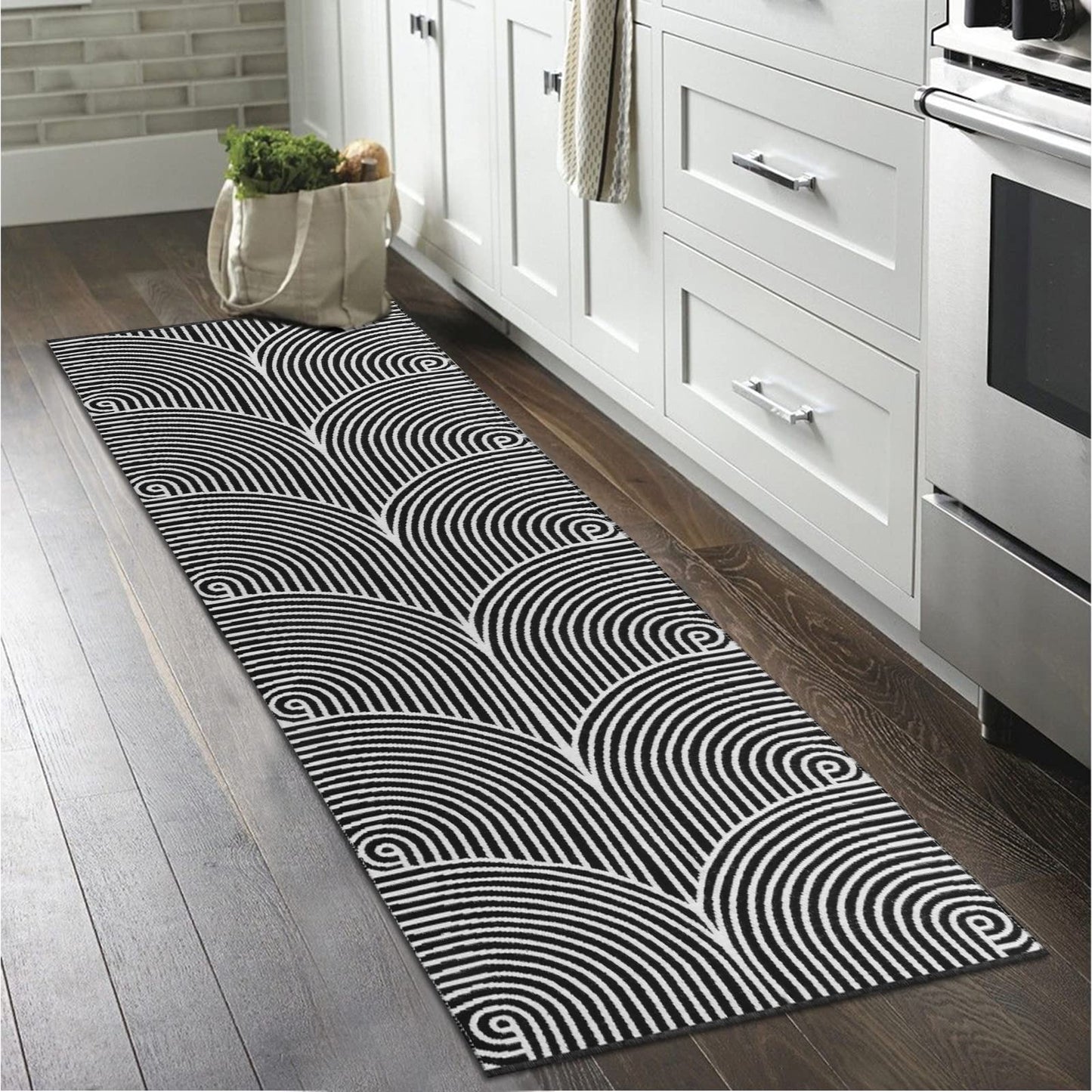 Tiffasea Woven Runner Rug 2'x6', Machine Washable Indoor Outdoor Rugs Cotton Woven Area Rug Hallway Runner Rug Entryway Rug for Living Room/Laundry/Bathroom/Bedroom(Black and White)