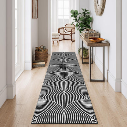 Tiffasea Woven Runner Rug 2'x6', Machine Washable Indoor Outdoor Rugs Cotton Woven Area Rug Hallway Runner Rug Entryway Rug for Living Room/Laundry/Bathroom/Bedroom(Black and White)