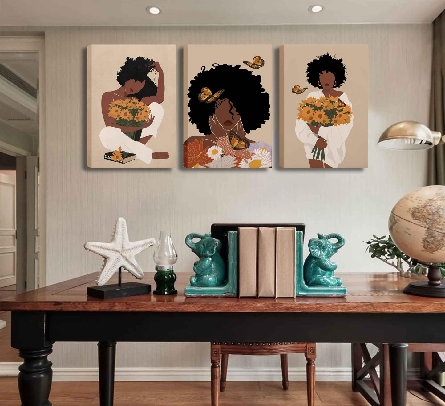 WSTUKVV 3Pcs Black Girl Bathroom Wall Art Boho Black Woman Posters Pictures African American Canvas Prints Fashion Abstract Paintings for Bathroom Home Bedroom Living Room Wall Decor Unframe