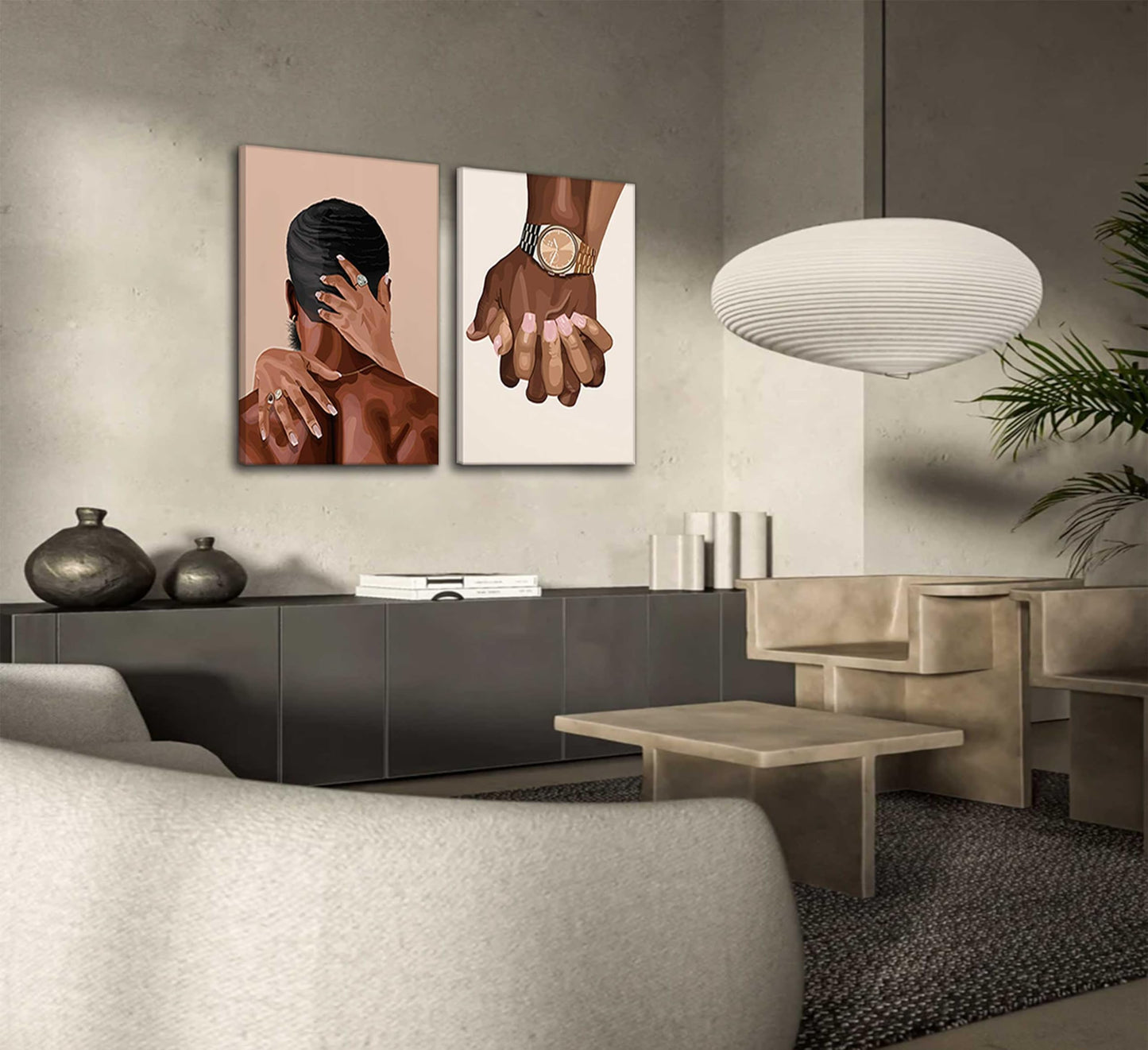 2 Pcs Afro Black Couple Canvas Wall Art African American Women Men Black Love Pictures Wall Decor Black Girl Poster Print Artwork for Bedroom Living Room Bathroom Office Home Decoration