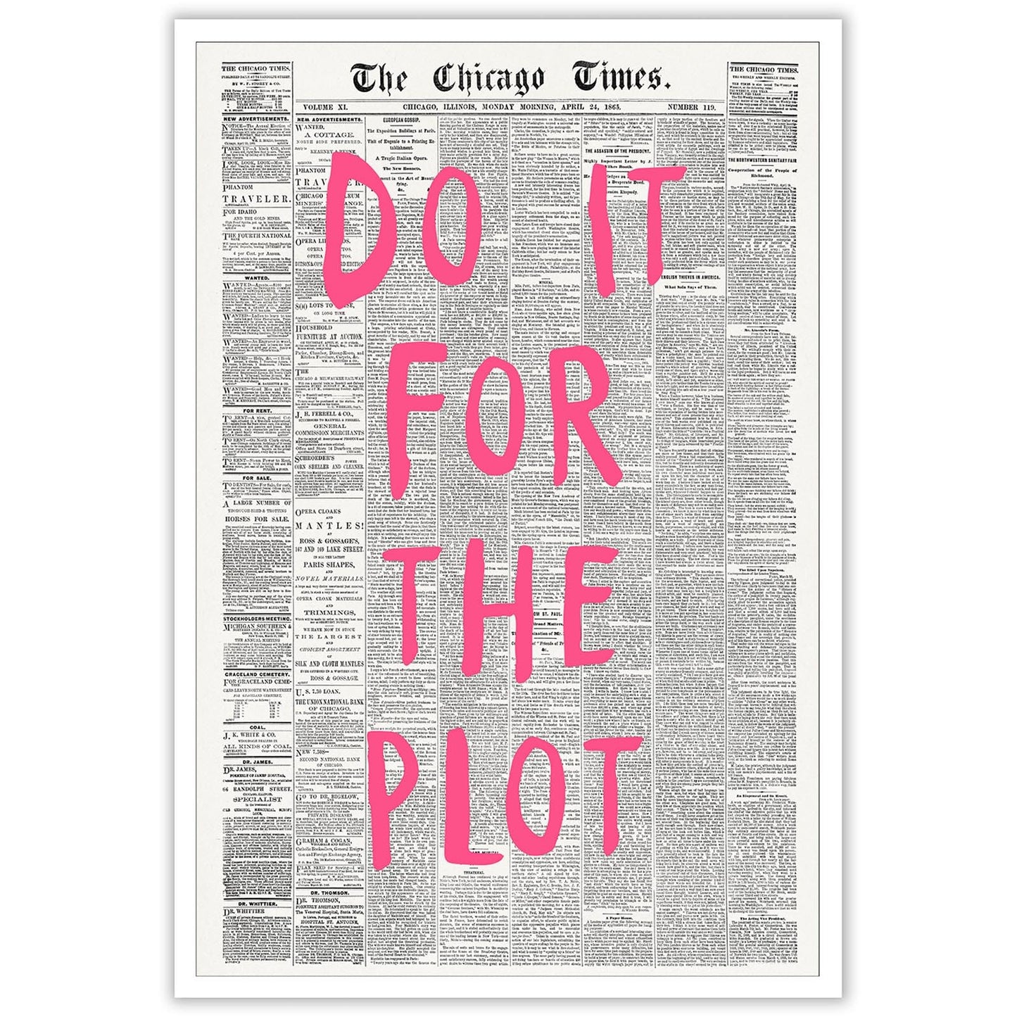 Liyark Retro Black And White Chicago Newspaper Poster Pink Trendy Preppy Apartment Art Motivational Affirmation Do It For The Plot Prints For Home Bedroom Living Room Wall Decor 12x16in Framed