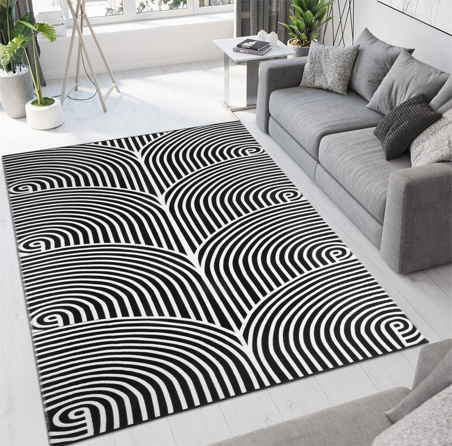 Tiffasea Woven Runner Rug 2'x6', Machine Washable Indoor Outdoor Rugs Cotton Woven Area Rug Hallway Runner Rug Entryway Rug for Living Room/Laundry/Bathroom/Bedroom(Black and White)