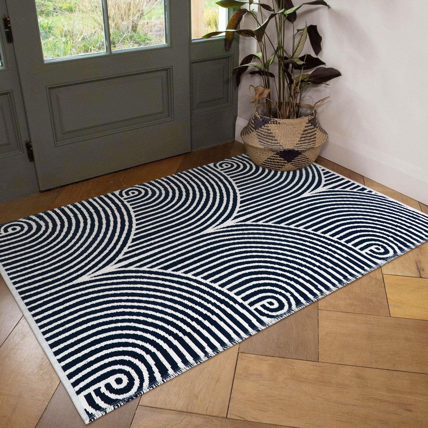 Tiffasea Woven Runner Rug 2'x6', Machine Washable Indoor Outdoor Rugs Cotton Woven Area Rug Hallway Runner Rug Entryway Rug for Living Room/Laundry/Bathroom/Bedroom(Black and White)