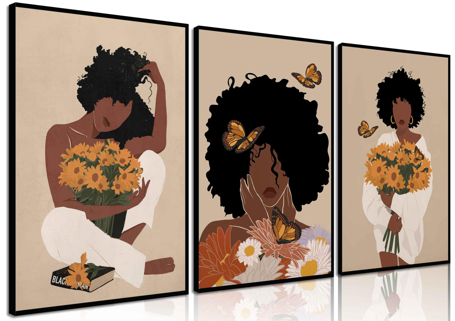 WSTUKVV 3Pcs Black Girl Bathroom Wall Art Boho Black Woman Posters Pictures African American Canvas Prints Fashion Abstract Paintings for Bathroom Home Bedroom Living Room Wall Decor Unframe