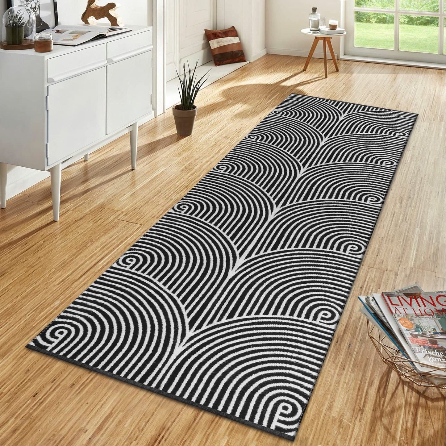 Tiffasea Woven Runner Rug 2'x6', Machine Washable Indoor Outdoor Rugs Cotton Woven Area Rug Hallway Runner Rug Entryway Rug for Living Room/Laundry/Bathroom/Bedroom(Black and White)