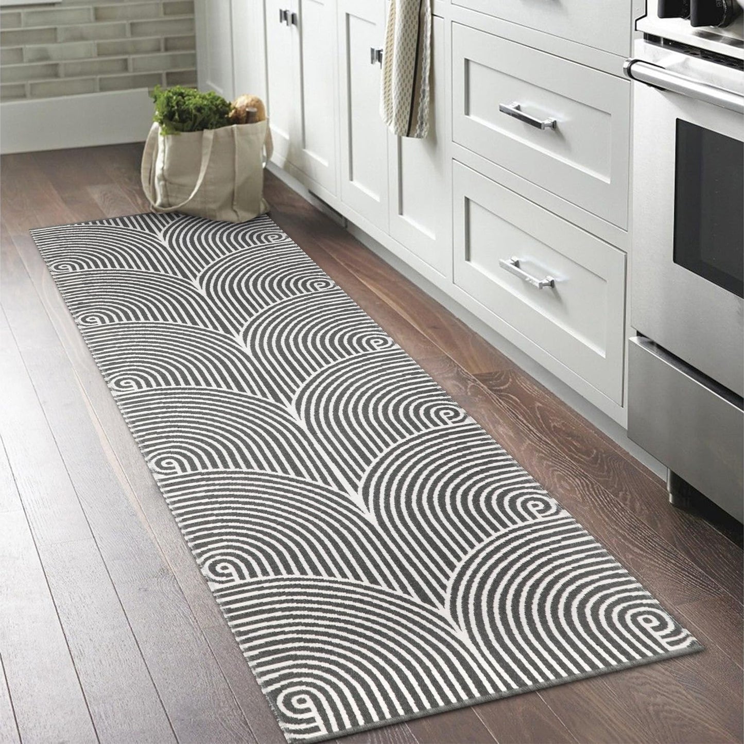 Tiffasea Woven Runner Rug 2'x6', Machine Washable Indoor Outdoor Rugs Cotton Woven Area Rug Hallway Runner Rug Entryway Rug for Living Room/Laundry/Bathroom/Bedroom(Black and White)