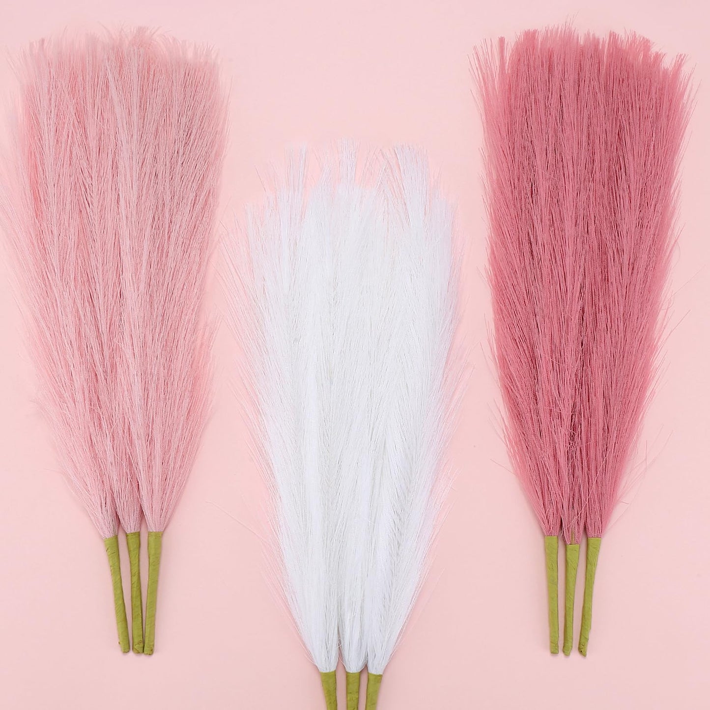 9 Pcs 17" Pampas Grass Decor Pink Purple Faux Dried Fluffy Fake Small Violet Pompas Artificial Pompous Short Stems Bouquet Flower Arrangement Vase Filler for Boho Home Wedding Decoration