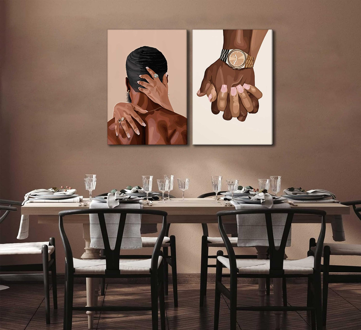 2 Pcs Afro Black Couple Canvas Wall Art African American Women Men Black Love Pictures Wall Decor Black Girl Poster Print Artwork for Bedroom Living Room Bathroom Office Home Decoration