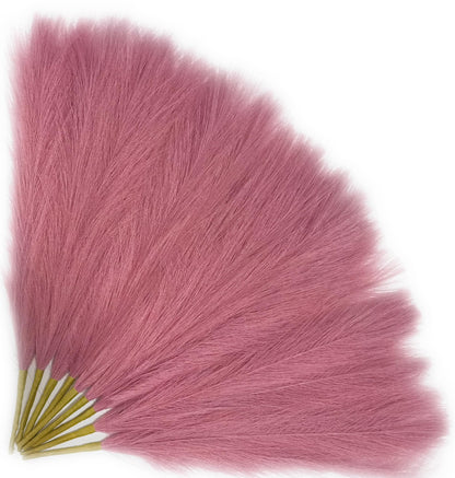 9 Pcs 17" Pampas Grass Decor Pink Purple Faux Dried Fluffy Fake Small Violet Pompas Artificial Pompous Short Stems Bouquet Flower Arrangement Vase Filler for Boho Home Wedding Decoration