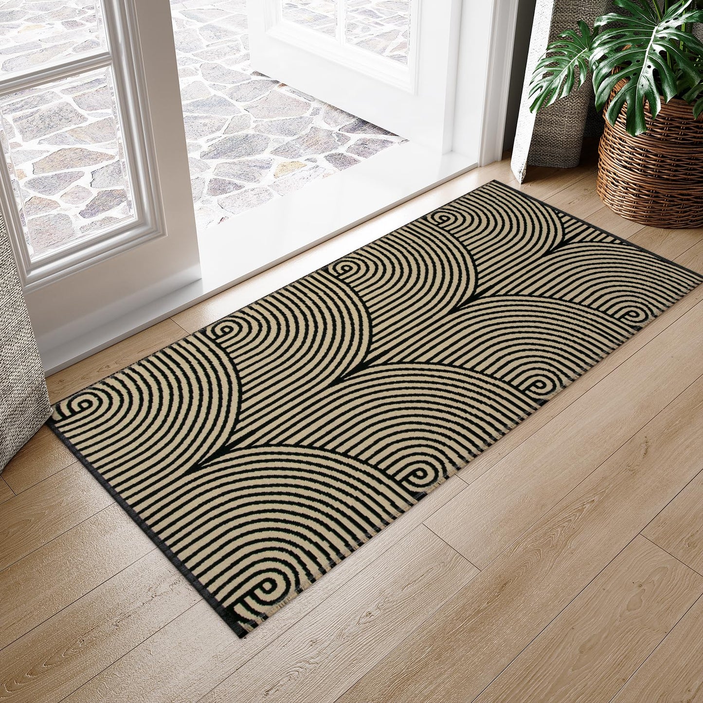 Tiffasea Woven Runner Rug 2'x6', Machine Washable Indoor Outdoor Rugs Cotton Woven Area Rug Hallway Runner Rug Entryway Rug for Living Room/Laundry/Bathroom/Bedroom(Black and White)