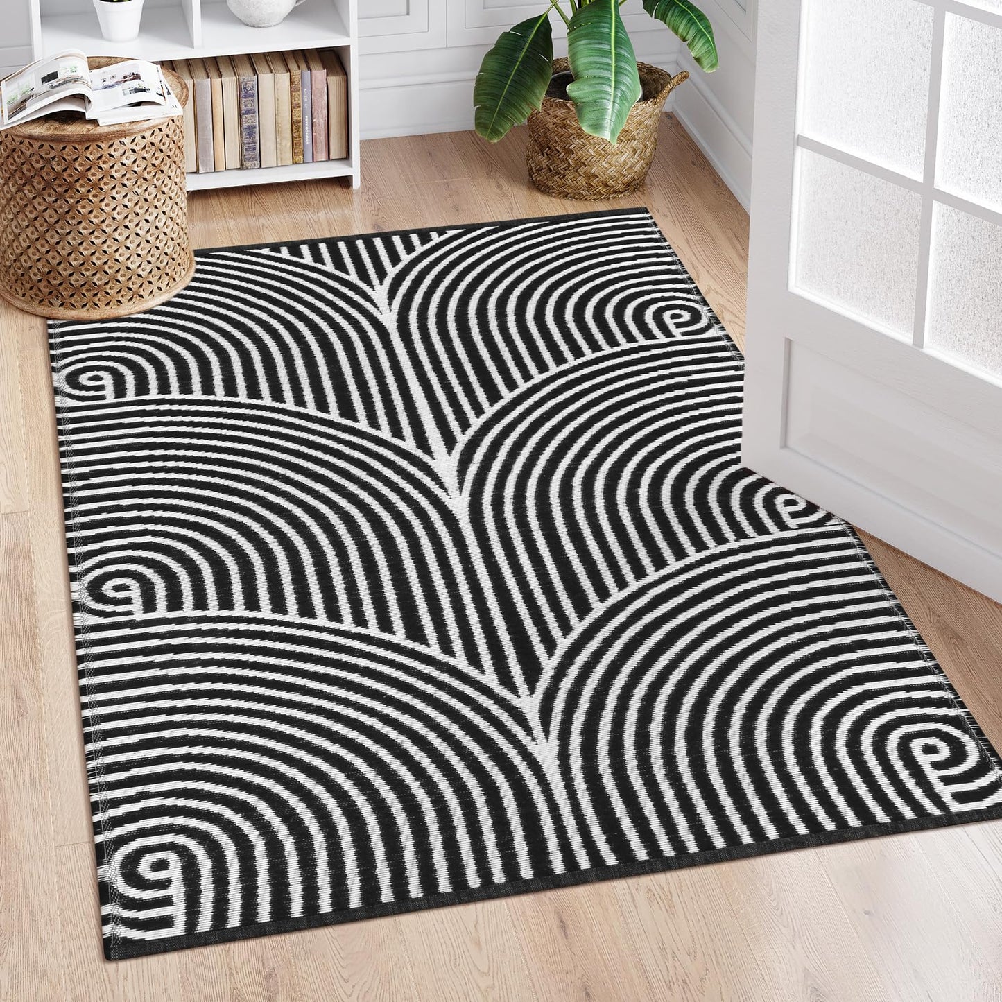 Tiffasea Woven Runner Rug 2'x6', Machine Washable Indoor Outdoor Rugs Cotton Woven Area Rug Hallway Runner Rug Entryway Rug for Living Room/Laundry/Bathroom/Bedroom(Black and White)