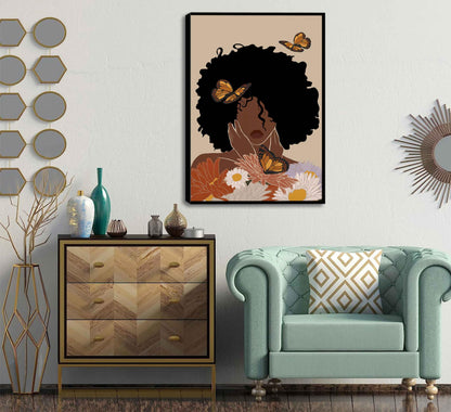 WSTUKVV 3Pcs Black Girl Bathroom Wall Art Boho Black Woman Posters Pictures African American Canvas Prints Fashion Abstract Paintings for Bathroom Home Bedroom Living Room Wall Decor Unframe