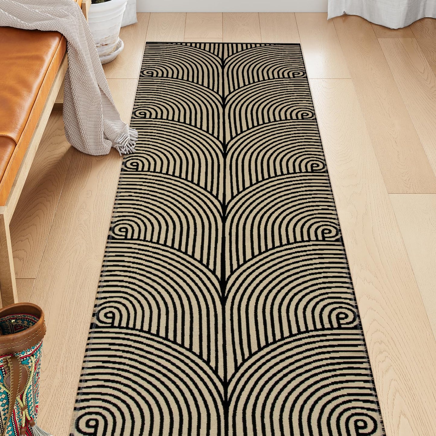 Tiffasea Woven Runner Rug 2'x6', Machine Washable Indoor Outdoor Rugs Cotton Woven Area Rug Hallway Runner Rug Entryway Rug for Living Room/Laundry/Bathroom/Bedroom(Black and White)