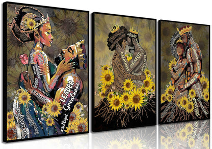 WSTUKVV 3Pcs Black Girl Bathroom Wall Art Boho Black Woman Posters Pictures African American Canvas Prints Fashion Abstract Paintings for Bathroom Home Bedroom Living Room Wall Decor Unframe