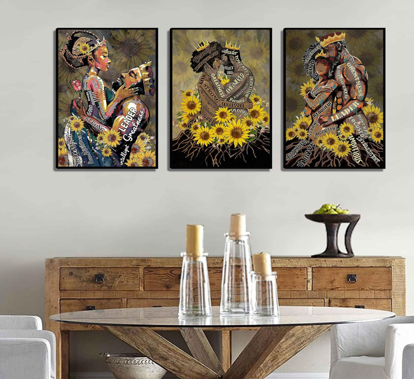 WSTUKVV 3Pcs Black Girl Bathroom Wall Art Boho Black Woman Posters Pictures African American Canvas Prints Fashion Abstract Paintings for Bathroom Home Bedroom Living Room Wall Decor Unframe