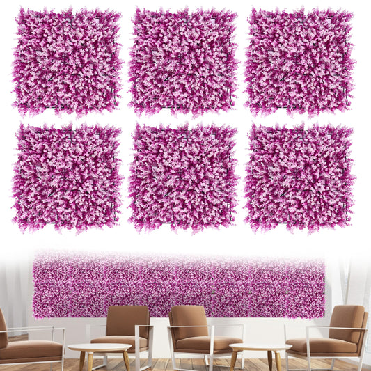 flybold Grass Wall 20" x 20" - Purple - Set of 6 - Realistic Thick Greenery Wall - Easy DIY Installation - Faux Plant Wall Panels, Ideal for Indoor & Outdoor Decor - Fire-Safe & UV-Resistant